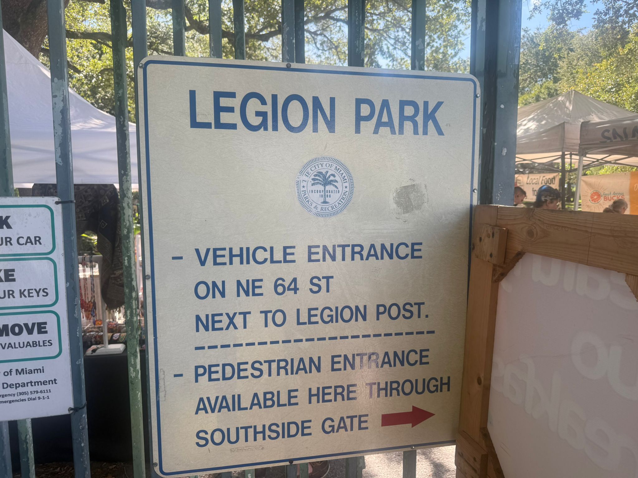 Legion Park sign at Biscayne Boulevard entrance