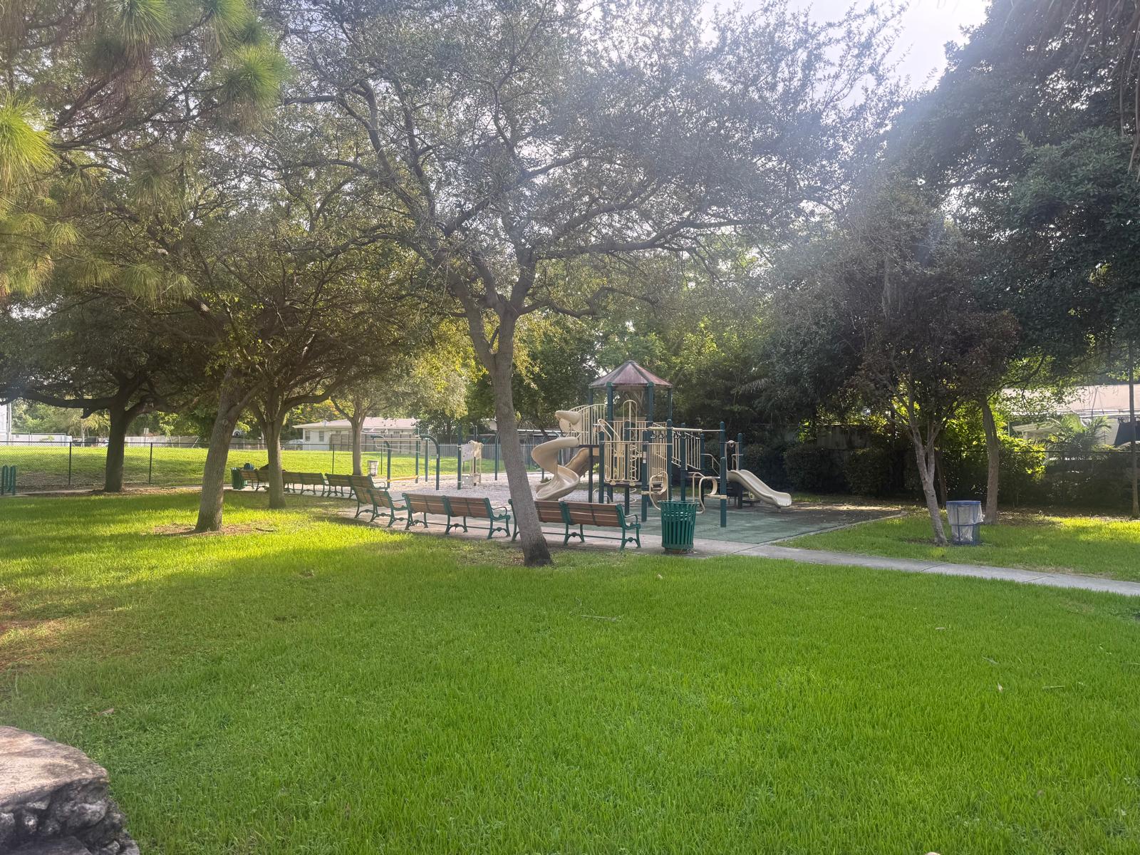 Play equipment and benches for parents to supervise